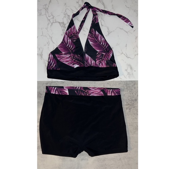 Shein Tropical Print Bikini Set Halter Wireless Bra Top & Shorts 2 piece set - Picture 6 of 10